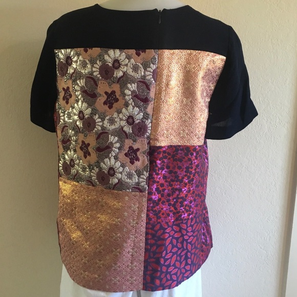 J. CREW Navy Patchwork Metallic Brocade Top Sz 12 - Picture 2 of 8